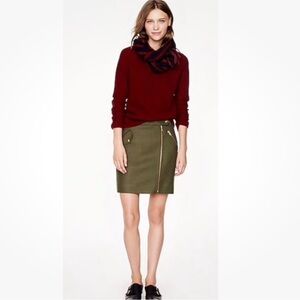 J. Crew Army Green Wool Moto Mini Skirt Size 0